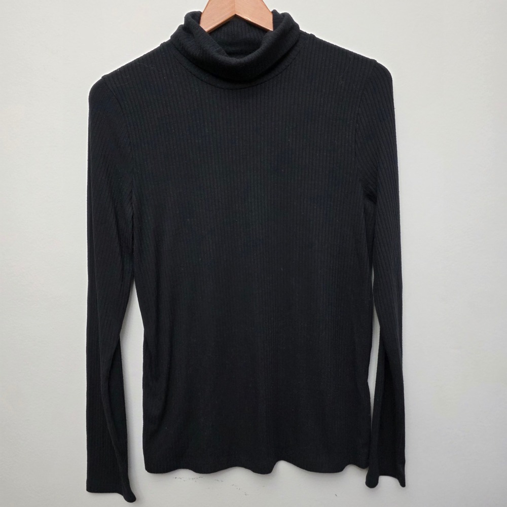 Madewell Turtleneck Top Womens Large Black Ribbed Long Sleeve Casual Minimalist